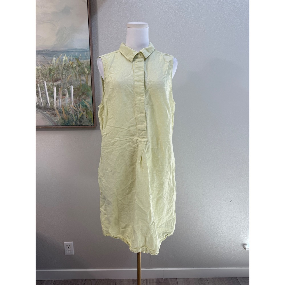 Liz Claiborne Pale Yellow Linen Blend Sleeveless Shirt Dress Large